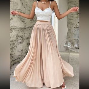 Chic High-Waist Pleated Maxi Skirt with Asymmetrical Hem Flowing Flared Design, Perfect for Spring & Summer